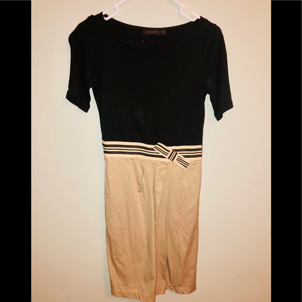 The Limited Black & khaki dress with waist bow
